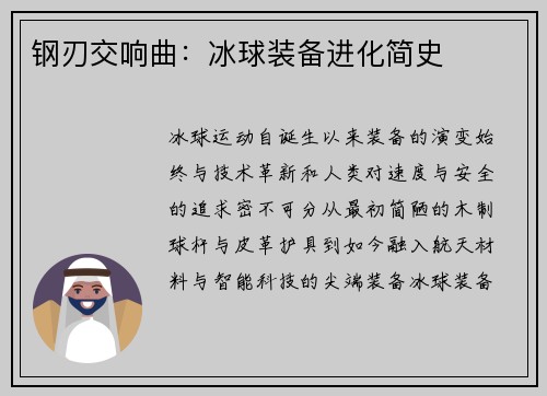 钢刃交响曲：冰球装备进化简史