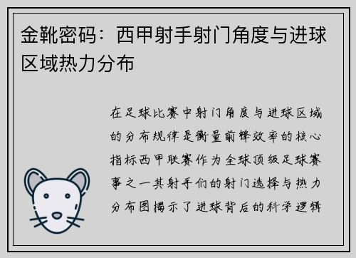 金靴密码：西甲射手射门角度与进球区域热力分布